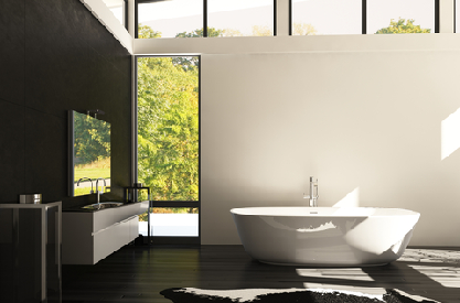 Custom bathroom design with freestanding tub and modern minimalist style