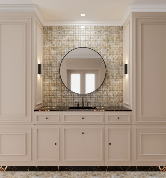 Luxury bathroom vanity and wall finishes for home renovation
